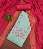 Women's sea green unstitched sequence embroidery zora silk cotton dress material 