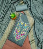 Women's sea green unstitched sequence embroidery silk cotton dress material 