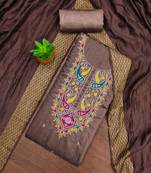 Women's levender sequence embroidery silk cotton dress material