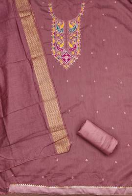 Women's purple sequence embroidery silk cotton dress material 2