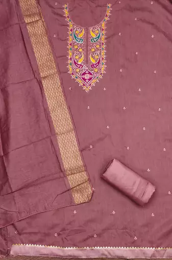 Women's purple sequence embroidery silk cotton dress material