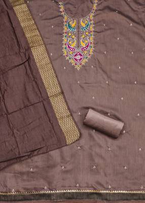 Women's levender sequence embroidery silk cotton dress material 2