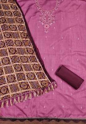 Women's purple heavy multi thread embroidery coco silk cotton dress material 2