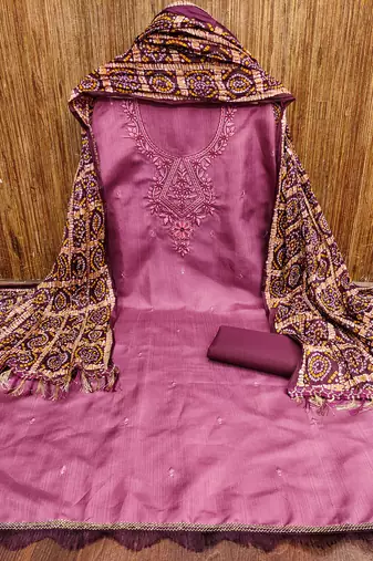 Women's purple heavy multi thread embroidery coco silk cotton dress material