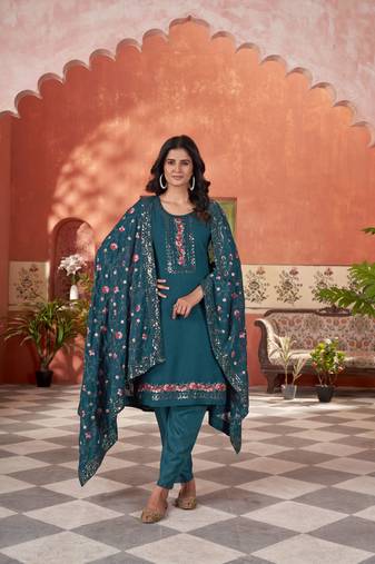 star georgette zari embroidery work morpeach kurta set