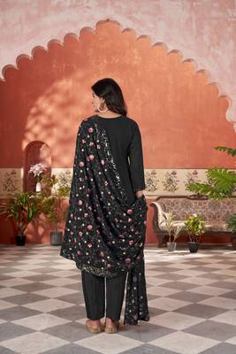 star georgette zari embroidery work black kurta set 4