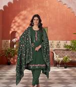 star georgette zari embroidery work bottel green kurta set