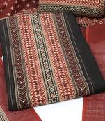 Unstitched marron cotton suit set paired with contrast kota printed dupatta and striped bottom.