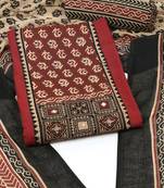 Maroon unstitched cotton suit set with mix-match yoke and contrast colour kota dupatta.