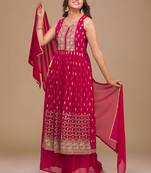 Radiant Rani Pink Georgette Salwar Suit with Glamorous Zari Work Stitched