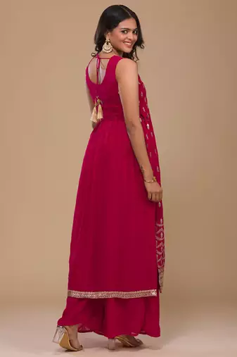 Radiant Rani Pink Georgette Salwar Suit with Glamorous Zari Work Stitched
