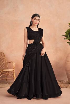 Black Art Silk Embroidered Lehenga Sari 1