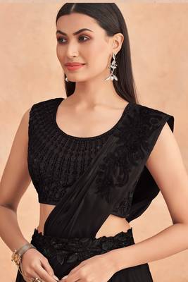 Black Art Silk Embroidered Lehenga Sari 2
