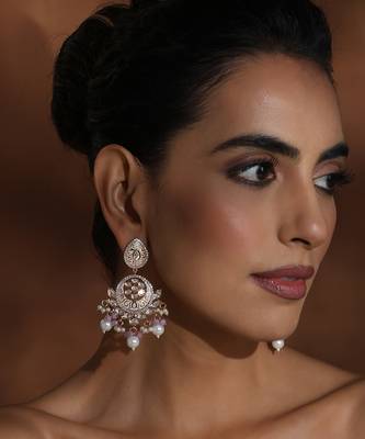 Pink polki chandbali earrings 1