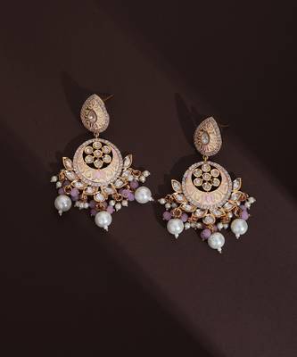 Pink polki chandbali earrings 2