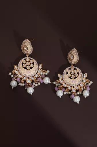 Pink polki chandbali earrings
