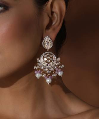 Pink polki chandbali earrings 3