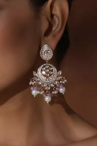 Pink polki chandbali earrings