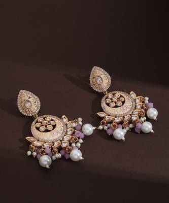 Pink polki chandbali earrings 4