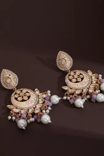 Pink polki chandbali earrings