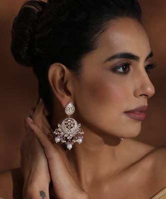 Pink polki chandbali earrings 5