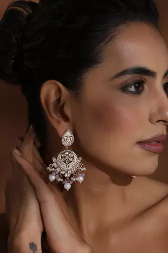 Pink polki chandbali earrings