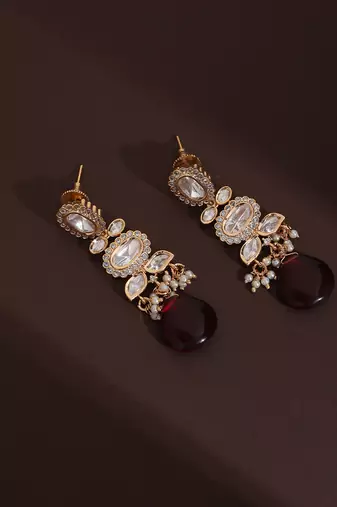 Red polki dangler earrings