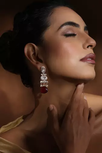 Red polki dangler earrings