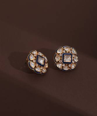Blue polki stud earrings 2