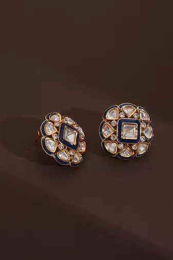 Blue polki stud earrings