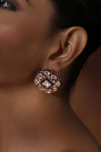 Blue polki stud earrings