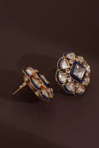 Blue polki stud earrings