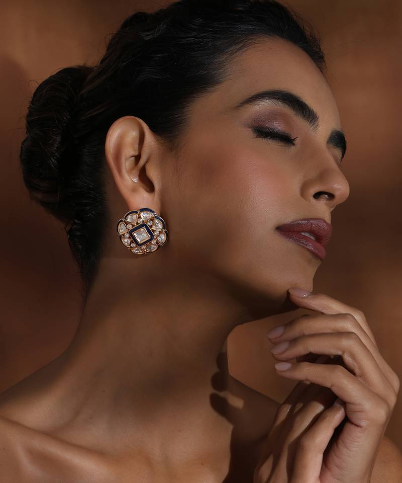 Blue polki stud earrings