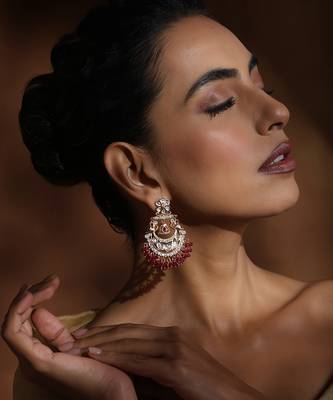 Red polki chandbali earrings 1