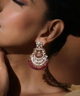 Red polki chandbali earrings 3