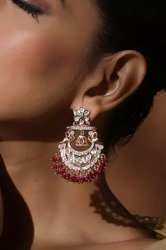 Red polki chandbali earrings