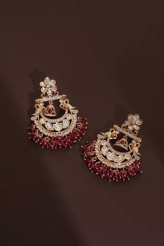 Red polki chandbali earrings