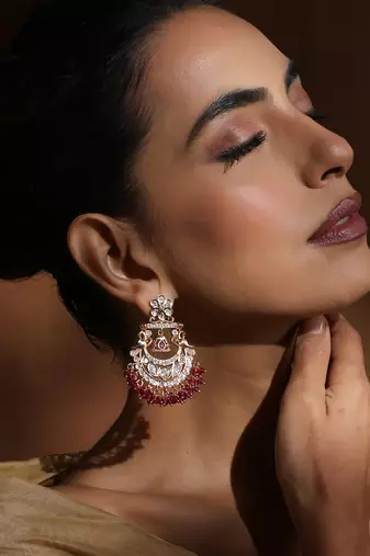 Red polki chandbali earrings