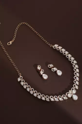 Rose gold polki necklace set