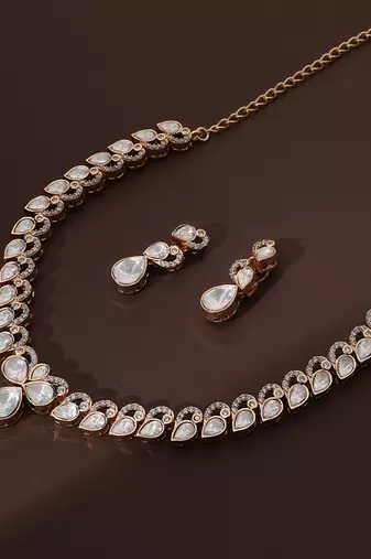 Rose gold polki necklace set