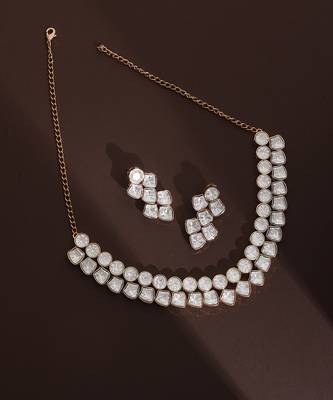 Rose gold polki choker necklace set 2