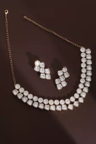 Rose gold polki choker necklace set