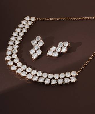 Rose gold polki choker necklace set 4