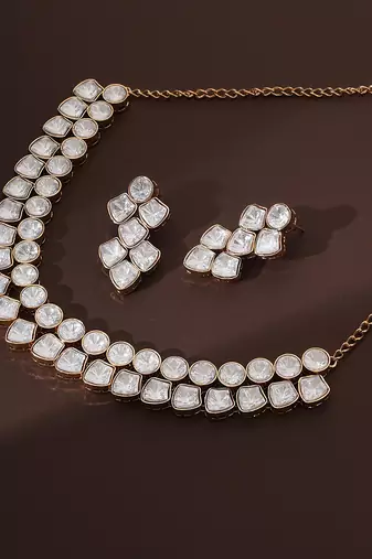 Rose gold polki choker necklace set