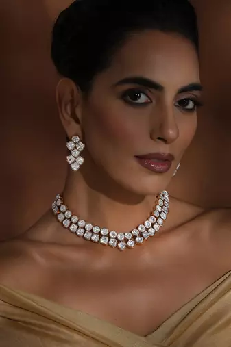 Rose gold polki choker necklace set