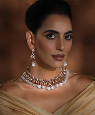 Rose gold polki necklace set 1