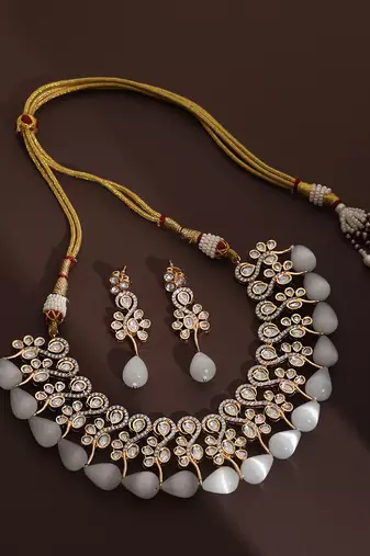 Rose gold polki necklace set