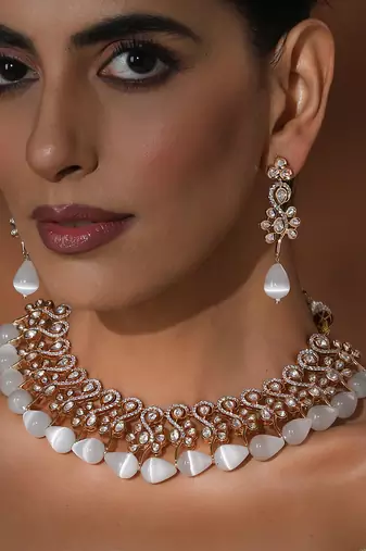 Rose gold polki necklace set