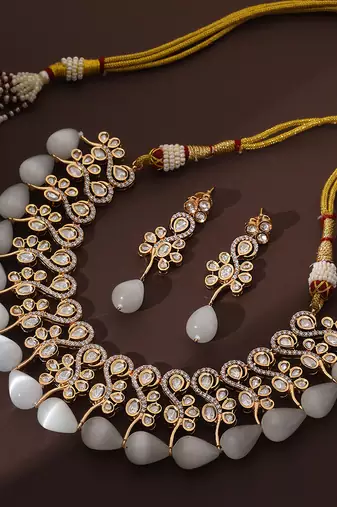 Rose gold polki necklace set
