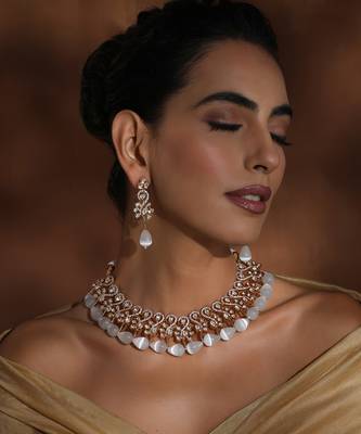 Rose gold polki necklace set 5